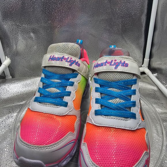 I Skechers Heart Light Up Big Girl Shoes - Pink and Blue Sz 4 with glitter - Picture 3 of 10